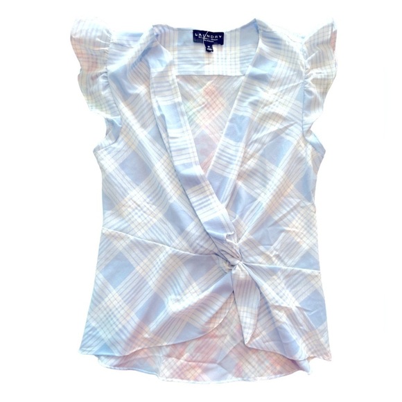 Laundry By Shelli Segal Gingham Blouse Top in Baby Blue and White - Picture 1 of 6